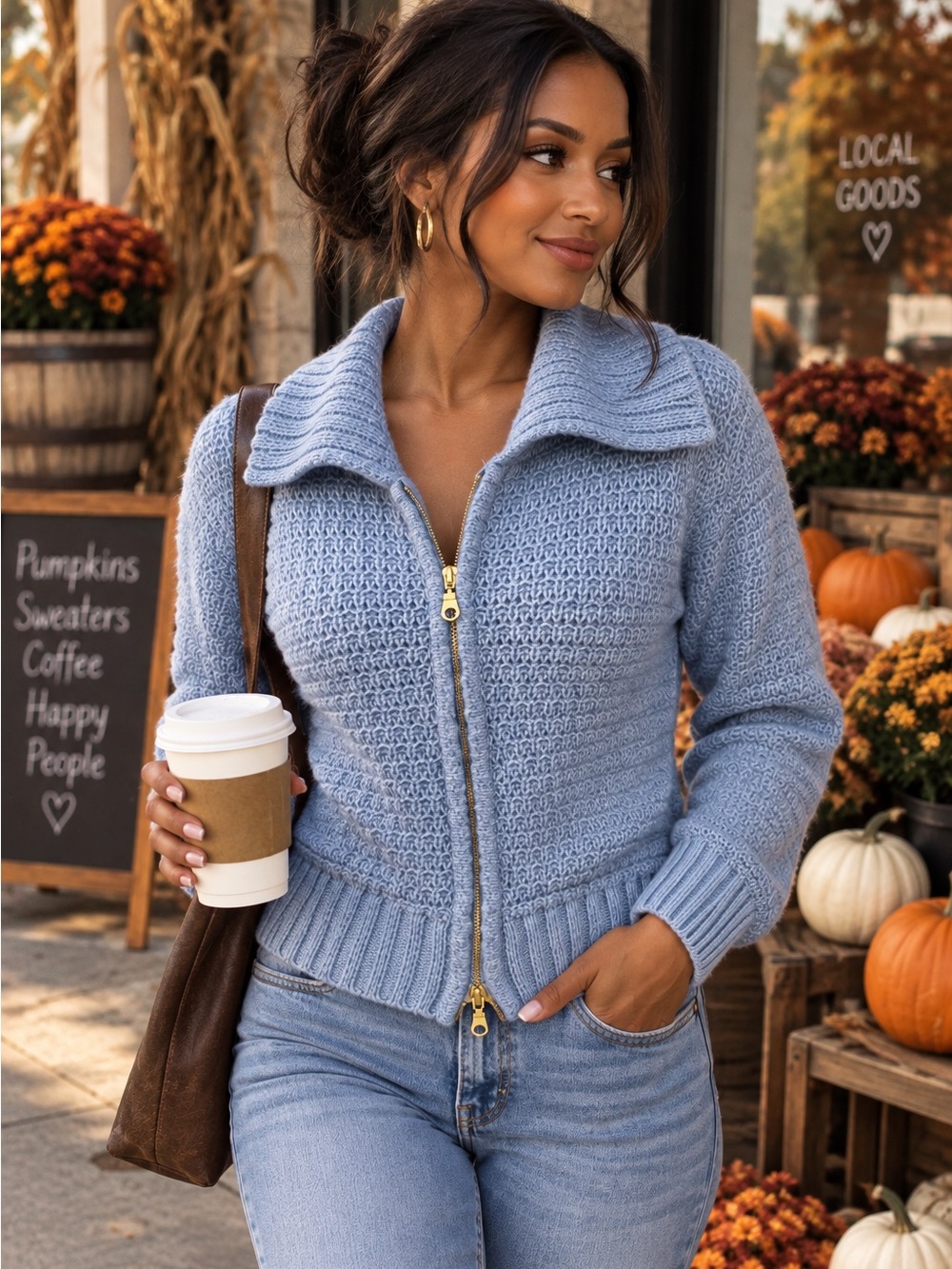 Joie Blue Chunky Knit Zip-Up Sweater – NWT